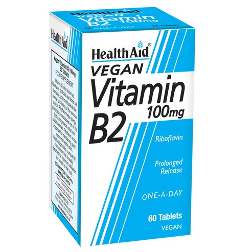Health Aid Витамин  B2 (Рибофлавин ) 100mg - Prolonged Release Необходимо за образуване на еритропоезата -червени кръвни клетки 