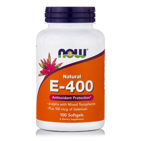 Now Foods E-400 IU Plus Selenium 100 mcg Хранителна добавка, защита на сърдечно -съдовата система с витамин Е 100 Softgels