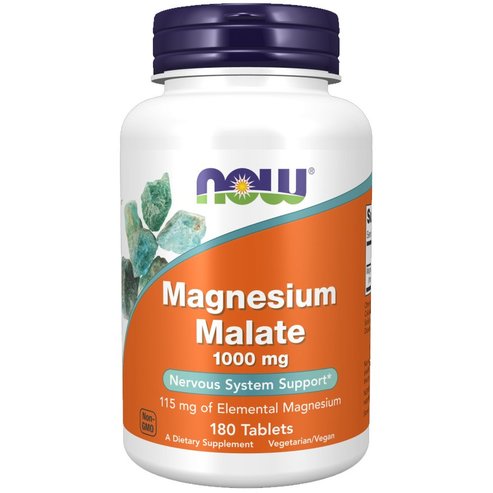 Now Foods Magnesium Malate 1000mg Повишена магнезиева хранителна добавка с ябълчена киселина 180tabs