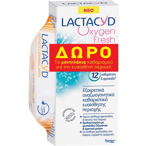 Lactacyd Promo Oxygen Fresh Wash 200ml & Подарък Intimate Wipes 15 бр