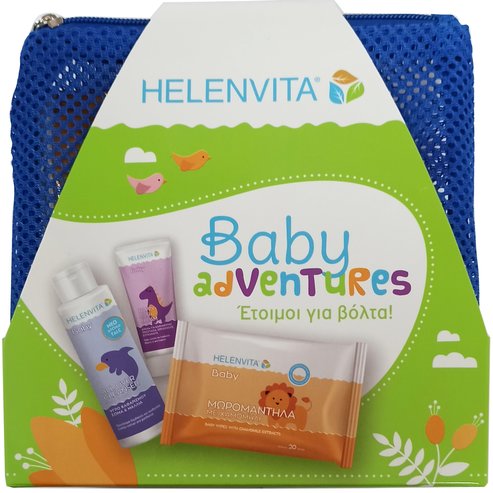 Helenvita Promo Baby Adventures με Baby All Over Cleanser 100ml & Baby Nappy Rash Cream 20ml & Baby Wipes 20 Части и чанта - синьо