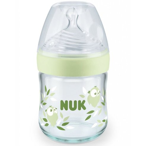 Nuk Nature Sense Glass Bottle Silicone Small 120ml - Зелено
