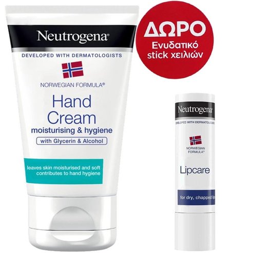 Neutrogena PROMO PACK Hand Cream Moisturising & Hygiene 50ml & Подарък Neutrogena Lip Care Stick 4.8gr