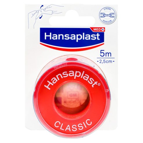 Hansaplast Classic Самозалепваща се здрава закрепваща лента за първа помощ 5 m x 2,5 cm 1 брой