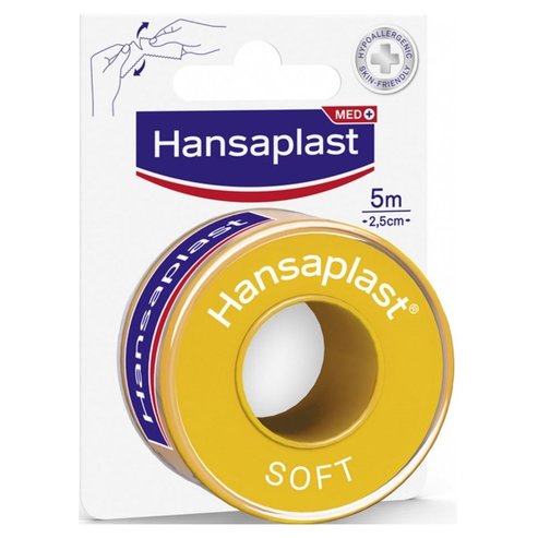 Hansaplast Soft Залепваща лента за закрепване, хипоалергенна 5m x 2.5cm 1 брой