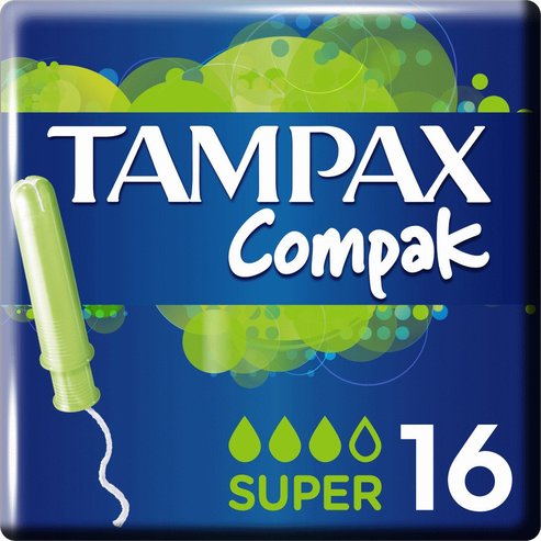 Tampax Compak Super Тампон с висока абсорбция със среден до висок поток 16 бр