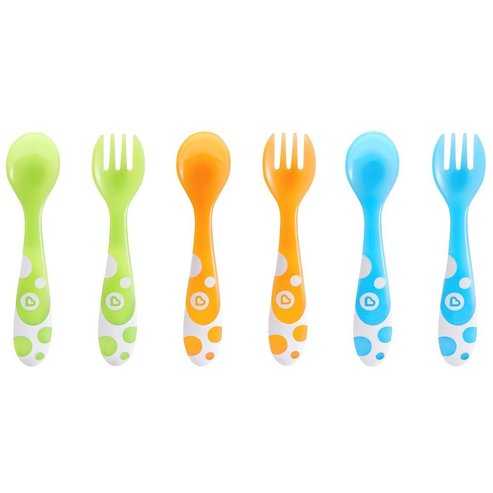 Munchkin Multi Coloured Forks & Spoons Цветни лъжици и вилици 12м +, 6 броя
