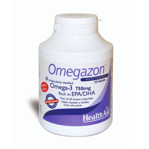 Health Aid Omegazon 750Mg -Семеен пакет  Норвежко Рибено Масло  Двойна молекулярна дестилация 120 капсули