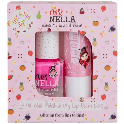 Miss Nella Promo Lips & Tips Set Lip Balm Honey Bunny 3.4g & Peel Off Nail Polish Watermelon Popsicle 4ml
