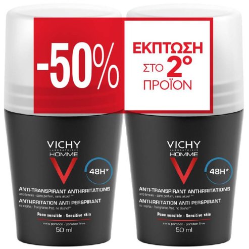 Vichy Promo Deodorant Homme 48H Мъжки дезодорант дълготраен 2x50ml, вторият на половин цена