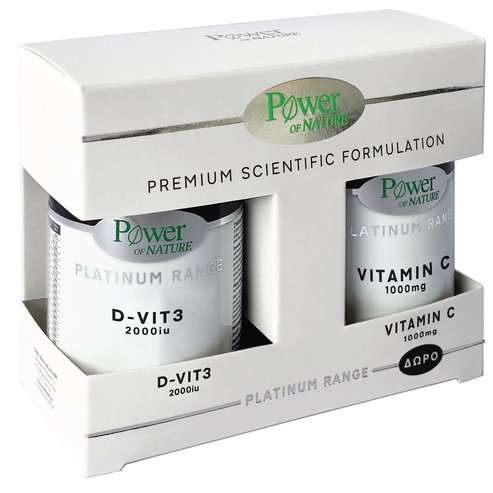 Power of Nature PROMO PACK Platinum Range Vitamin D3 2000iu 60tabs & подарък Vitamin C 1000mg 20tabs