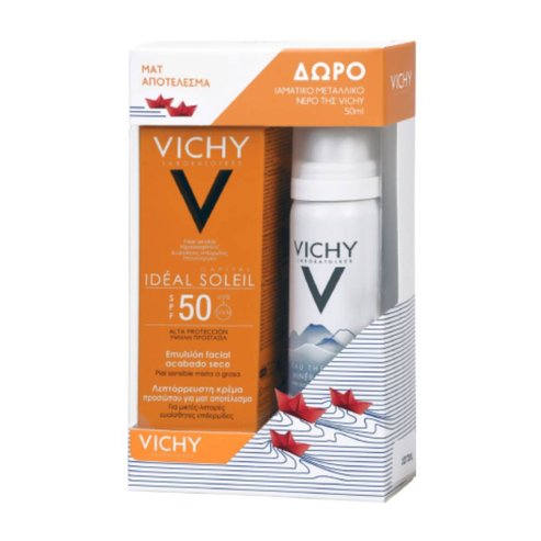 Vichy Промо комплект Ideal Soleil Emulsion Dry Touch SPF50, 50ml & Подарък Eau Thermale Mineralisante 50ml