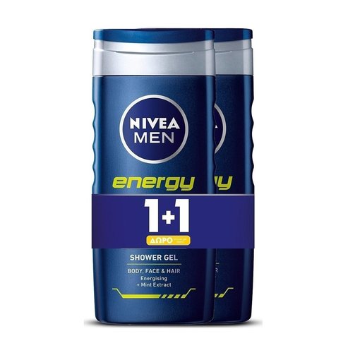 Nivea Men Shower Gel Energy Душ гел за тяло, лице и коса с екстракт от мента 2x500ml 1+1 GIFT