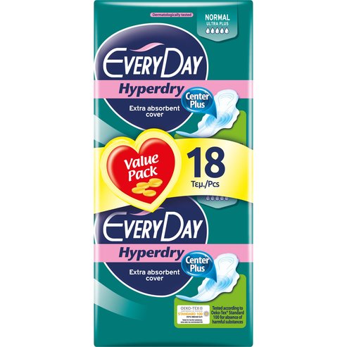 Every Day Hyperdry Normal Ultra Plus Value Pack Екстра тънки салфетки Екстра абсорбиращи, идеални за нормален поток 18 броя