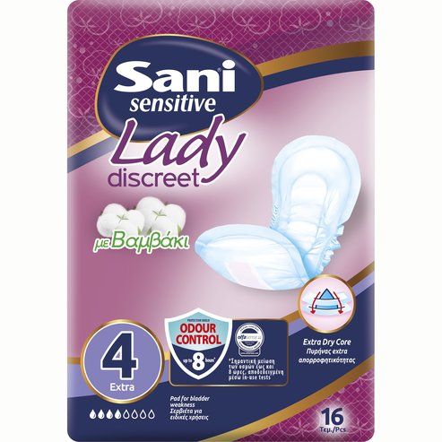Sani Sensitive Lady With Cotton No4 Extra Салфетки за инконтиненция с памук 16 броя
