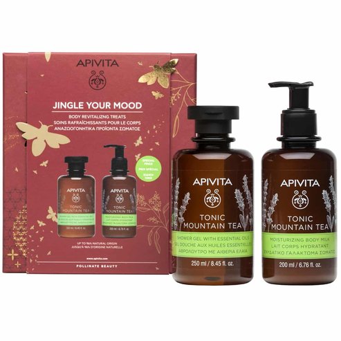 Apivita PROMO PACK Jingle your Mood Tonic Mountain Tea Shower Gel with Essential Oils 250ml & Moisturizing Body Milk 200ml на специална цена