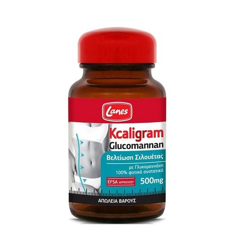 Lanes Kcaligram Glucomannan 500mg  Хранителна добавка с глюкоманан за подобряване на силуета 60caps