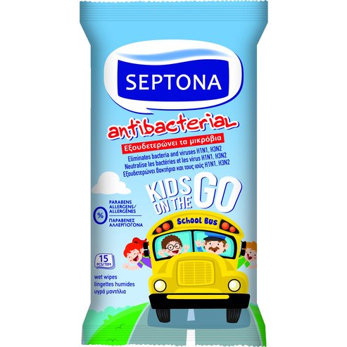 Septona Antibacterial Kids on The Go Wipes Антибактериални кърпички за деца 15 броя