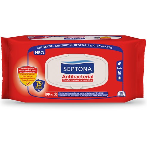 Septona Antibacterial Refresh Antiseptic Антибактериални кърпички 75% Ethanol 60 Wipes