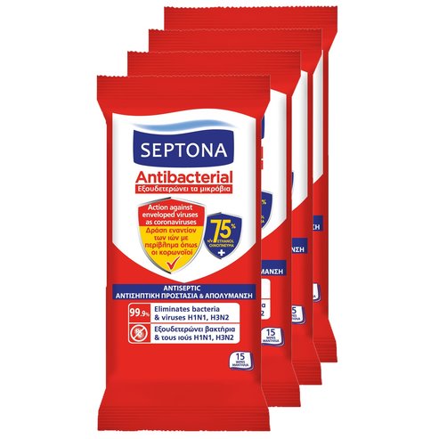 Septona Promo Antibacterial Refresh Antiseptic Wipes 60 бр (4x15 бр)
