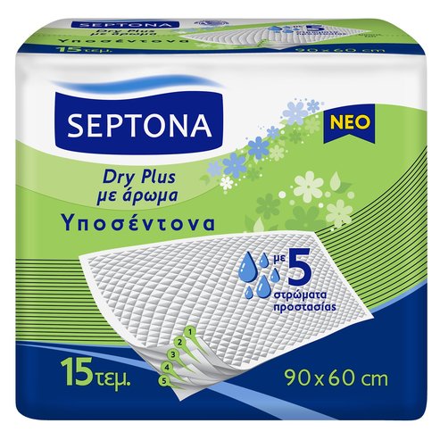 Septona Dry PLus Нежни ароматизирани чаршафи за контрол на миризмите и 5 матрака за защита 90 x 60 см 15 броя