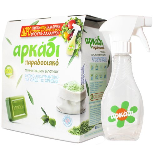 Αρκάδι PROMO PACK Традиционен зелен сапунени стърготини Натурален дезинфектант за всички употреби 750гр и практична помпа за подарък