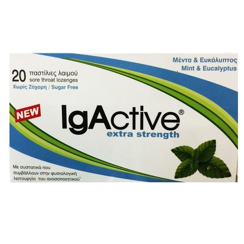 IgActive Extra Strength Таблетки за шията с мента евкалипт, допринасят за имунната подкрепа 20 таблетки за смучене
