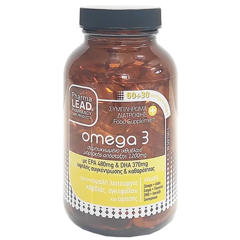 PharmaLead Omega 3 Хранителна добавка за гладката функция на сърцето, мозъка и зрението 60 меки капсули + 30 подарък