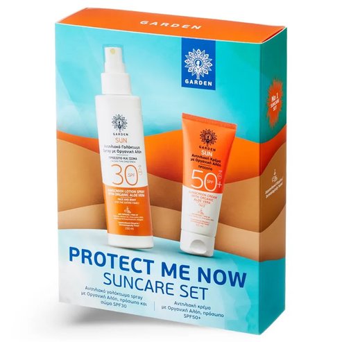 Garden Promo Protect me Now Suncare Set Sunscreen Face, Body Lotion Spray Spf30, 150ml & Sunscreen Face Cream Spf50+, 50ml