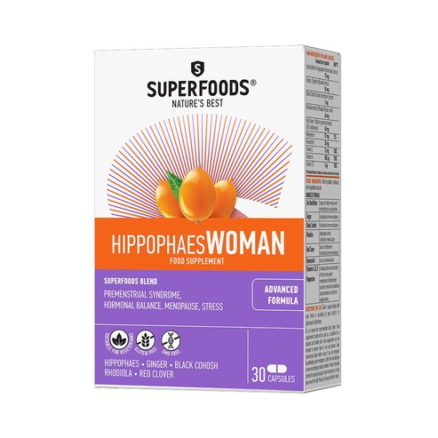 Superfoods Hippophaes Woman Хранителна добавка за енергия и здрави коса, нокти и кожа, 30 капсули