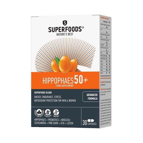 Superfoods Hippophae Eubias 50+ Хранителна добавка - Подобрена формула за здраве, тонус и енергия, 30 капс.