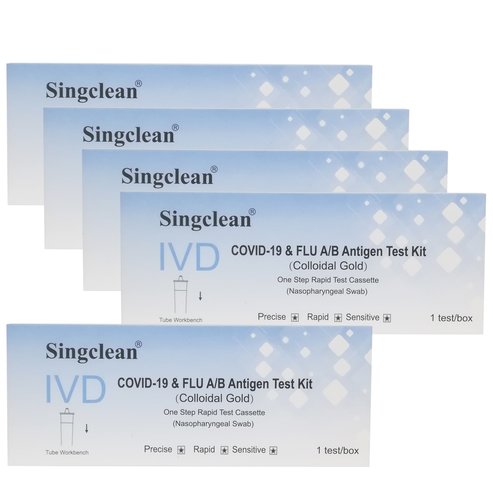 Singclean PROMO PACK IVD Covid-19 & Flu A / B Antigen Kit Rapid Self Test Cassette 5 бр