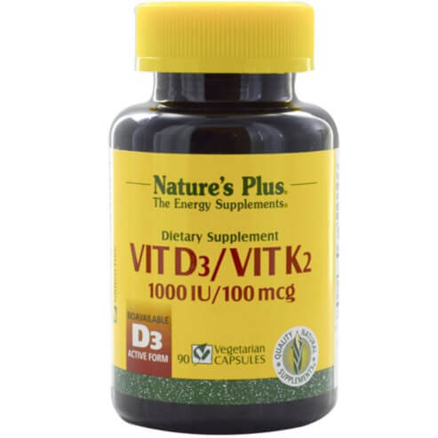 Natures Plus Vitamin D3 / Vitamin K2 1000IU / 100μg за здрави кости и зъби Работи синергично с калций 90caps