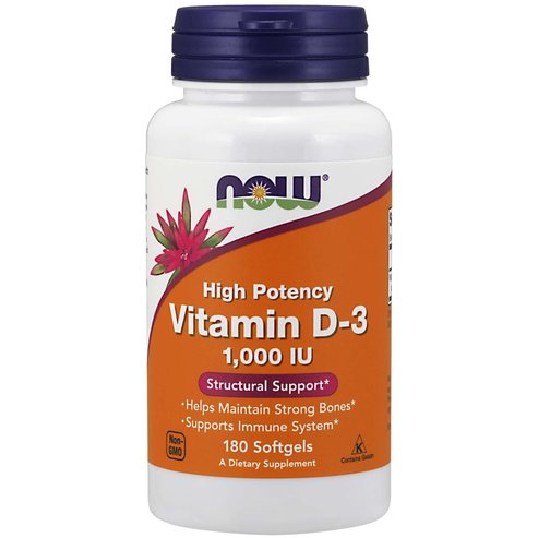 Now Foods Vitamin D3 1.000 IU Хранителна добавка с най -бионалична форма на витамин D 180 softgels