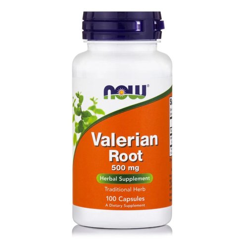 Now Foods Valerian Root 500mg Хранителна добавка от растение валериана, с успокояващи и спазмолитични свойства 100 Caps