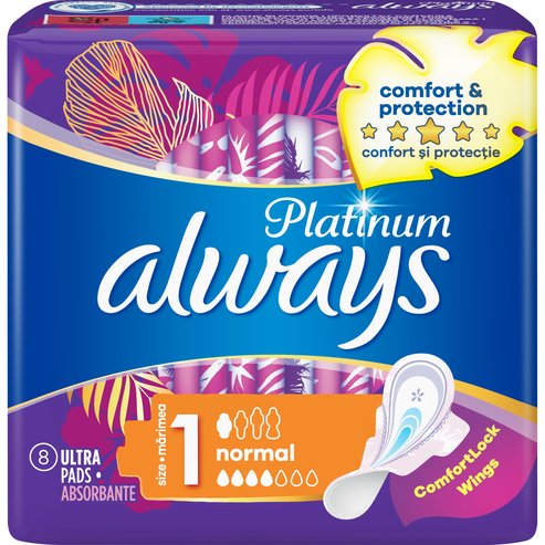 Always Platinum Sanitary Towels with Comfort Lock Wings Size 1, 8 бр