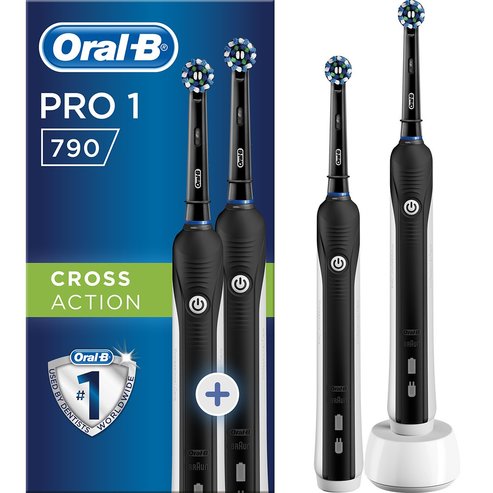 Oral-B Pro 1 790 Black Edition Cross Action Електрическа четка за зъби за дълбоко почистване 2 броя