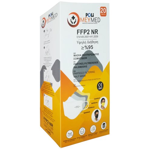 Poli MeyMed FFP2 NR KN95 Part icle Filtering Half Mask Бяла еднократна маска с висока защита 20 бр