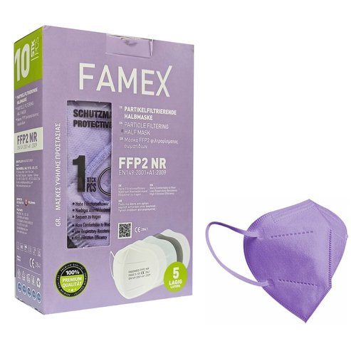 Famex Mask Еднократни защитни маски FFP2 NR KN95 в лилав цвят 10 бр