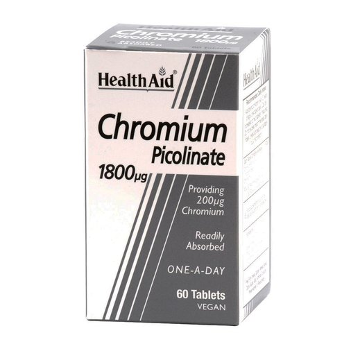 Health Aid Chromium Picolinate 1800 μg Тя насърчава обмяната на въглехидрати, мазнини и протеини 60 таблетки