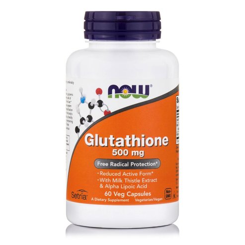 Now Foods Glutathione 500mg Хранителна добавка за силна детоксикация и защита в черния дроб и черния дроб 60veg.caps