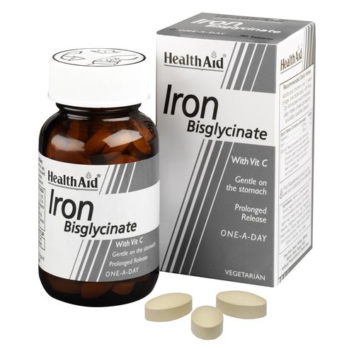 Health Aid Iron Bisglycinate with Витамин .C. желязо disglykinikos към стомаха бавно освобождаване 30 вега капсули