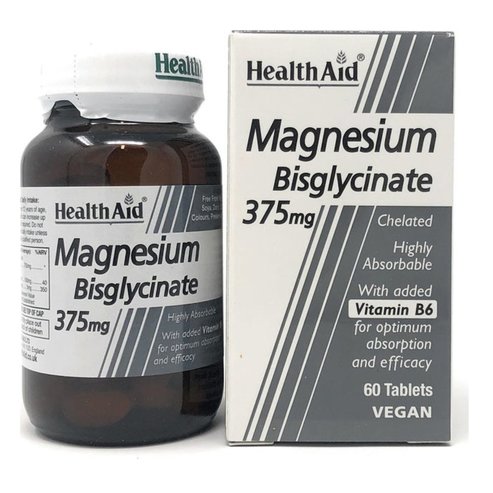 Health Aid Magnesium Bisglycinate 375mg & Vitamin B6 Магнезиев хелат и витамин В6 60 tabs