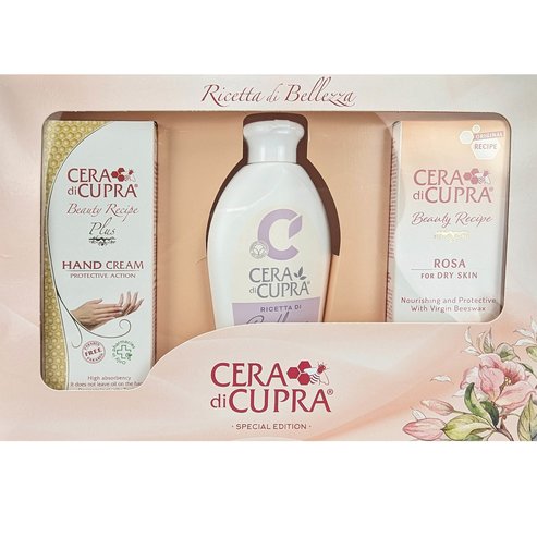 Cera di Cupra PROMO PACK  Хидратиращ крем за ръце 75 ml, почистваща емулсия Rosa с екстракт от мед 200 ml и туба Rosa Moisturizer Face Cream 75ml