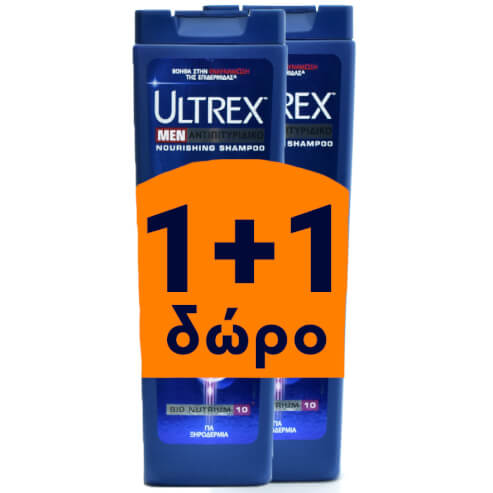 Ultrex Промо пакет Men Shampoo Delicate Touch Shampoo Шампоан против пърхот за сух скалп 2x360ml Подарък 1+1