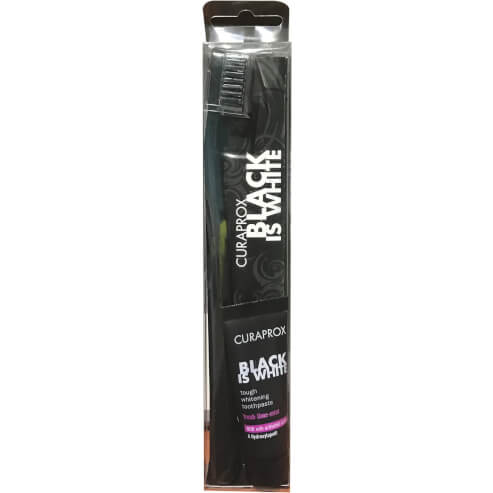 Curaprox  Black is White Pack Четка за зъби & Tough Whitening Toothpaste Избелваща паста за зъби 8ml