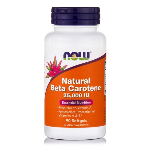 Now Foods Natural Beta Carotene 25.000 IU Хранителна добавка, подобрява здравето на очите и кожата 90 softgels