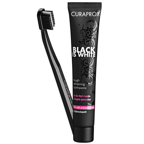 Curaprox  Black is White Pack Четка за зъби CS 5460 & Tough Whitening Toothpaste Избелваща паста за зъби 90ml