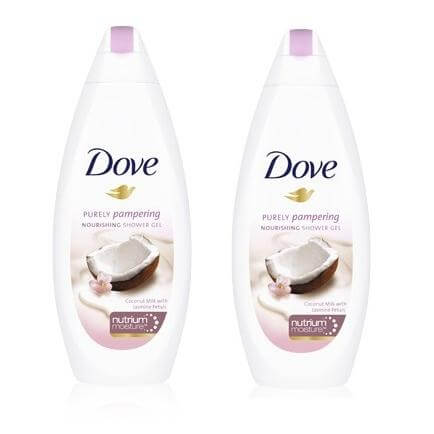 Dove душ гел Coconut С кокосово мляко и листенца жасмин 2x500ml пакет 1+1