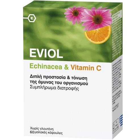 Eviol Echinacea & Vitamin C Диетична добавка за двойна защита и стимулиране на защитата на организацията 60 Soft.Caps